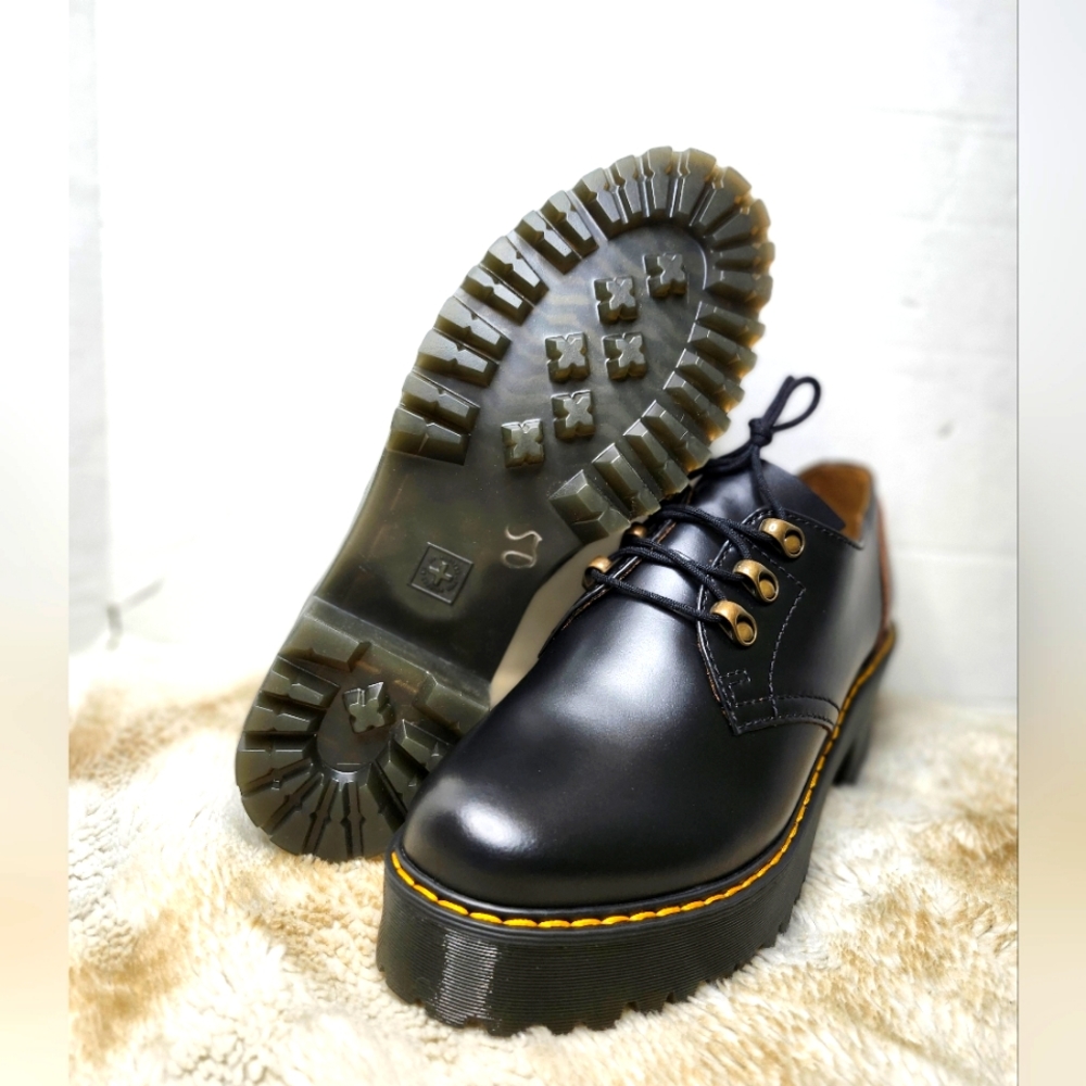 Dr Martens LEONA LO Platform Oxford Shoes Black Women’s Size 9